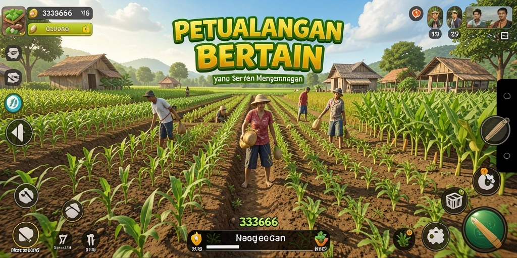 Screenshot gameplay 333666 yang menunjukkan aktivitas pertanian yang seru.