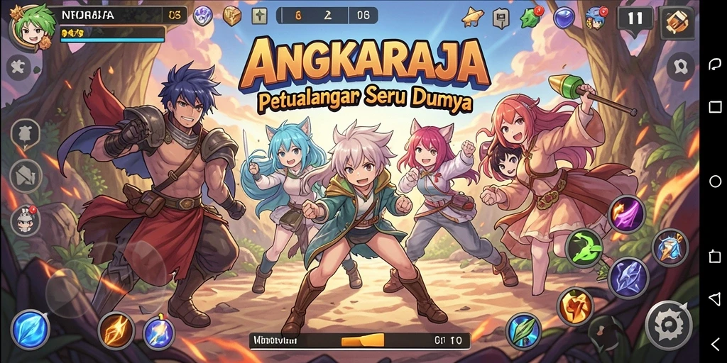 Tampilan gameplay seru dari Aplikasi ANGKARAJA yang penuh warna.