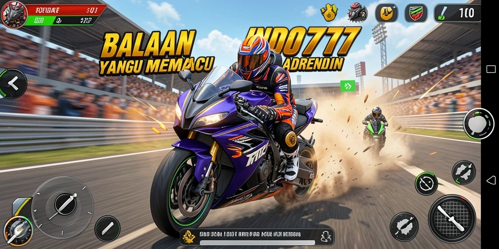 Tampilan gameplay menegangkan dalam balapan motor.