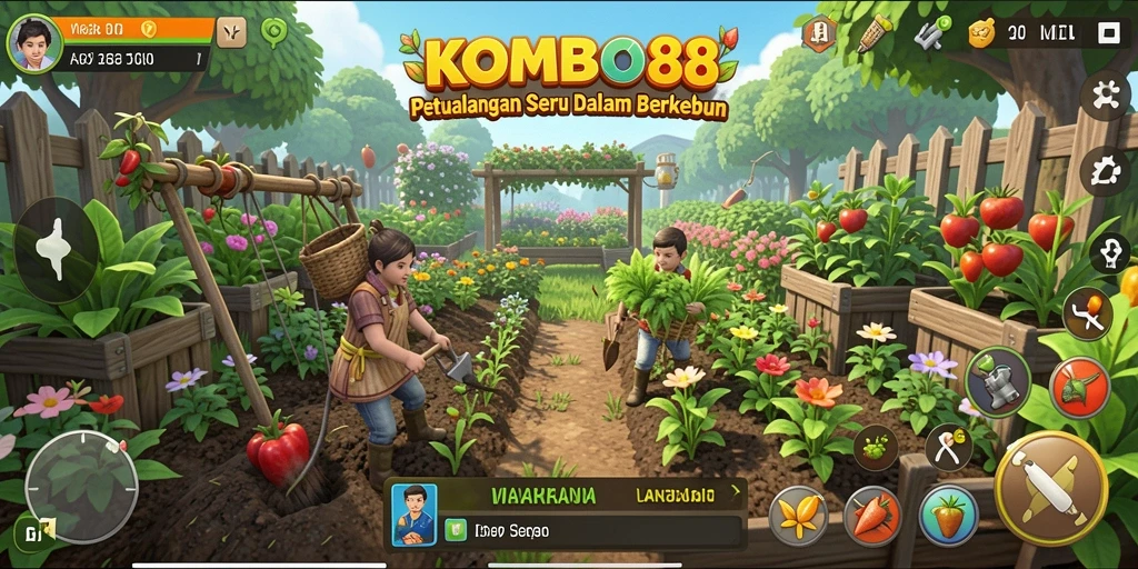 Tampilan gameplay KOMBO88 yang menarik dengan kebun penuh warna.