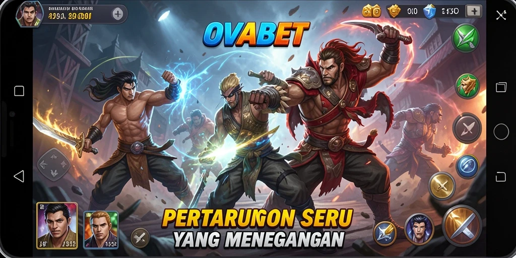 Screenshot gameplay OVABET memperlihatkan pertarungan seru dan karakter yang menawan.