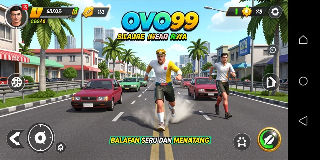 Screenshot yang menampilkan momen balapan seru di OVO99.