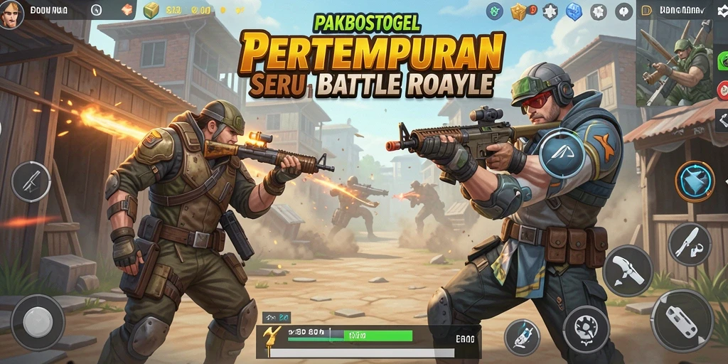 Screenshot gameplay <strong>PAKBOSTOGEL</strong> menunjukkan pertempuran seru di arena terbuka.