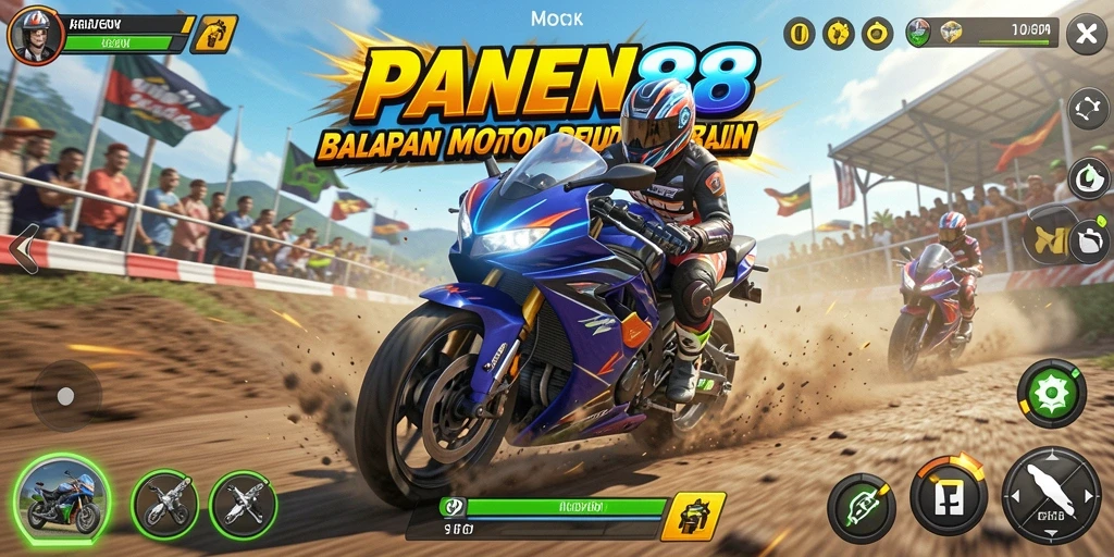 Screenshot menunjukkan aksi balapan seru di PANEN88.