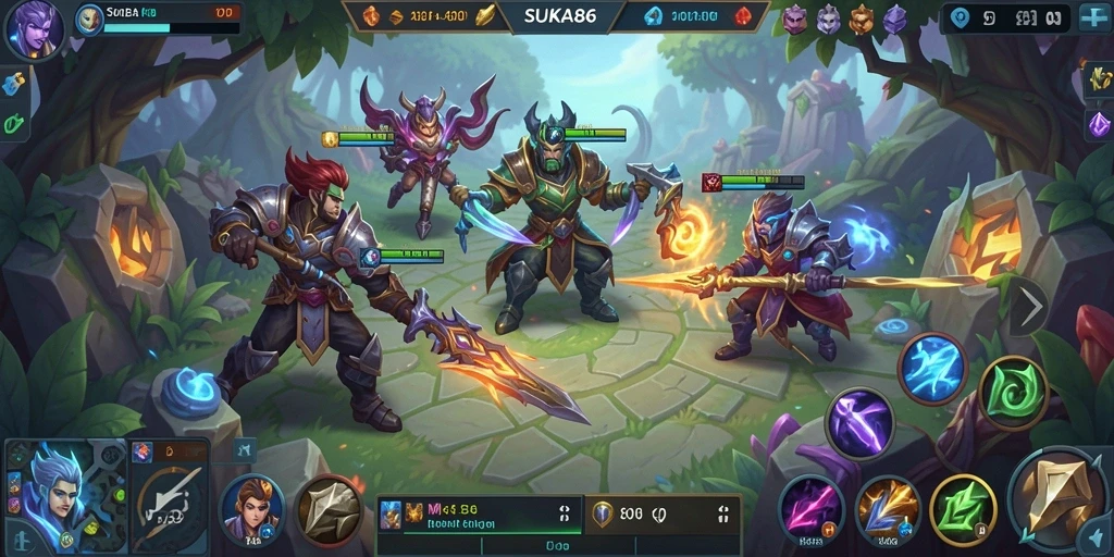 Tampilan gameplay epik dalam pertandingan MOBA yang menegangkan.
